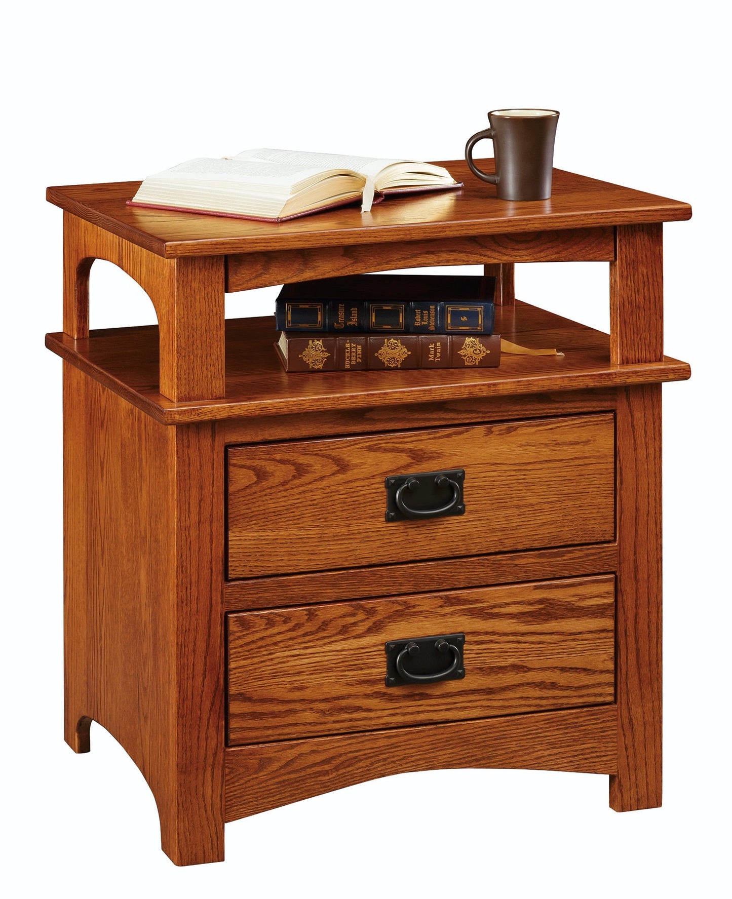 【受注生産品】ミッション ナイトスタンド 2引出しプルアウトテーブル付